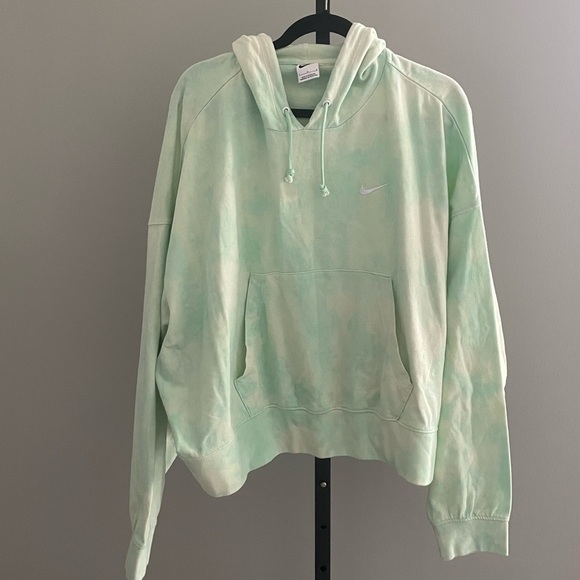 Nike Sportswear Women's Washed Jersey Hoodie Mint Green Ivory Pullover Size L - Picture 1 of 5